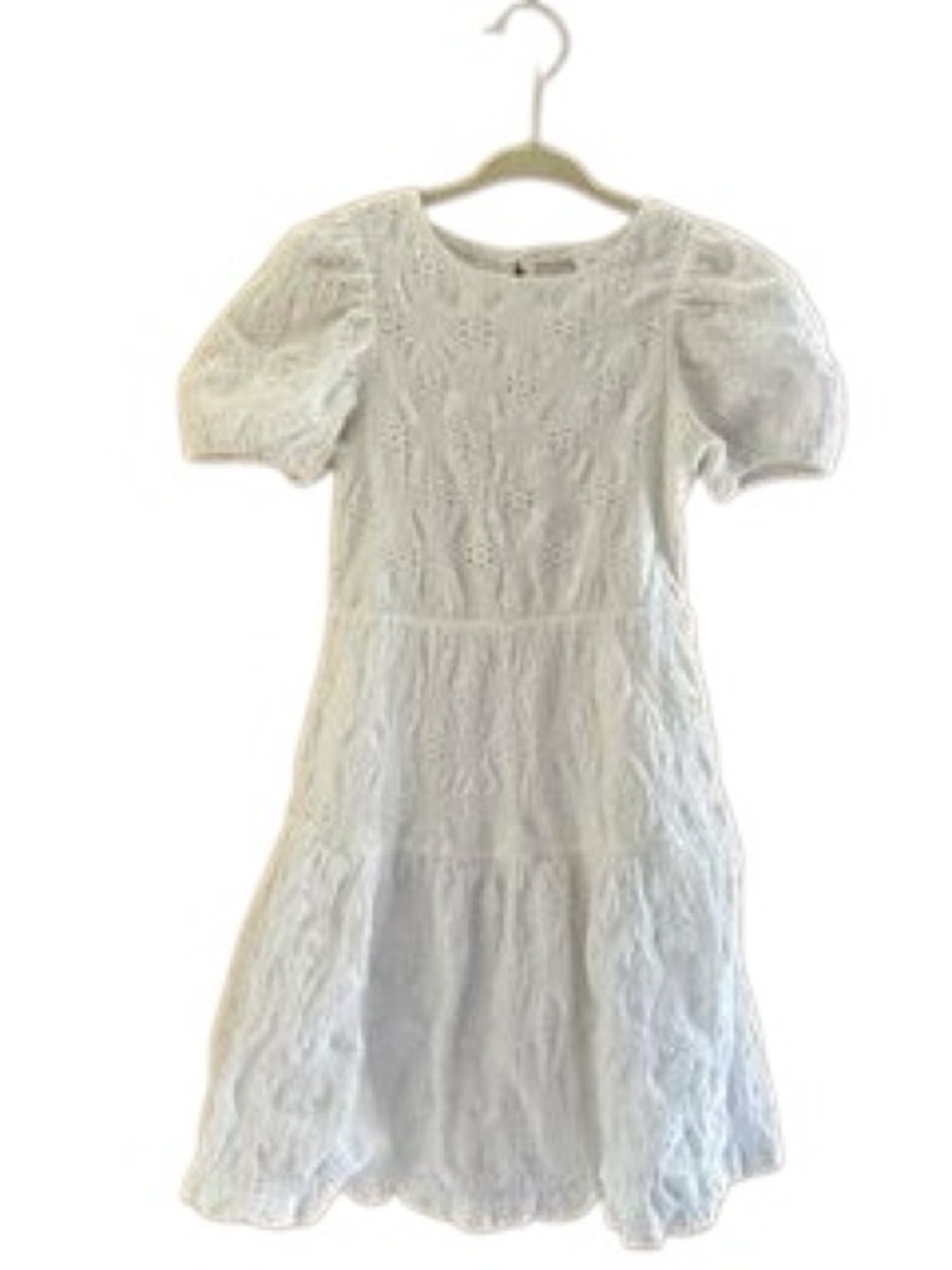 Zara White Eyelet Puff Sleeve Tiered Mini Dress. Size 9.